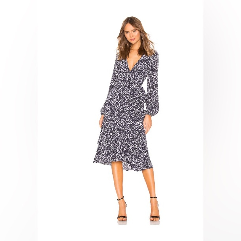 Privacy Please Vienna Navy and White Long Sleeve Midi Dress